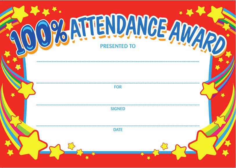 #6120 100% Attendance Award Certificates (20 per pack)