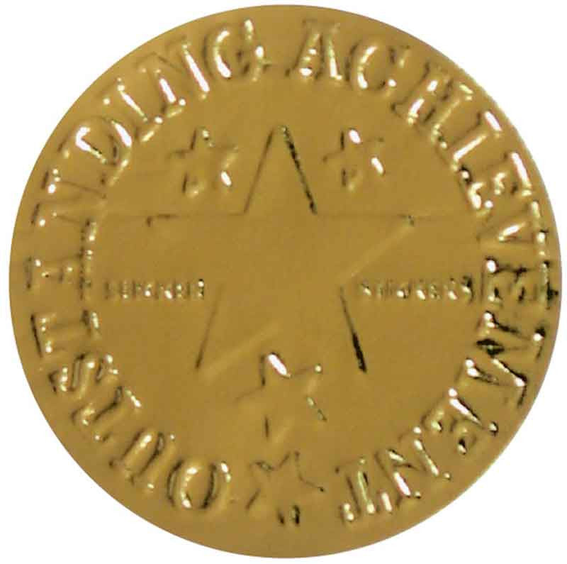 Outstanding Achievement Embossed Gold Metallic Stickers