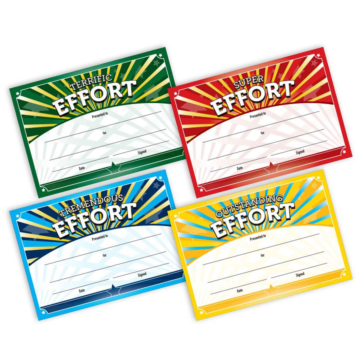 Terrific, Super, Tremendous & Outstanding Effort Certificates (100 per pack)