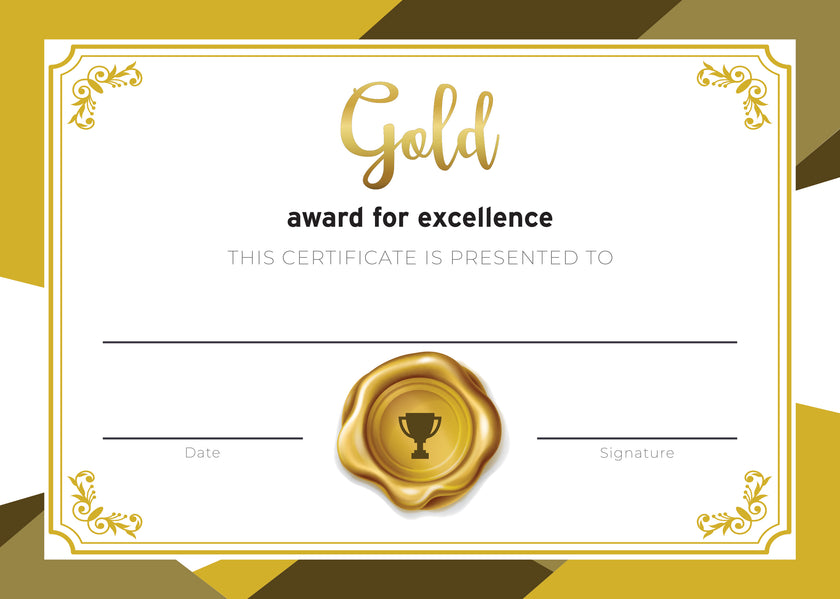 Gold Award Certificate (25 per pack)