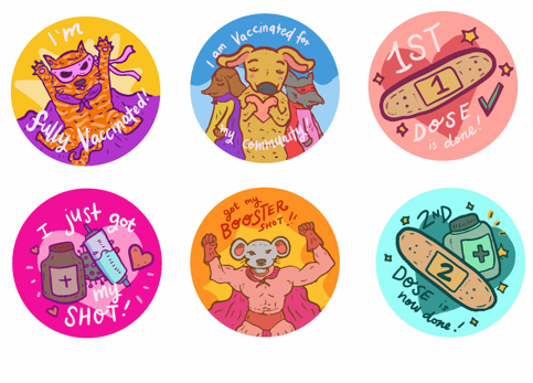 Covid-19 Vaccine Stickers Illustrated