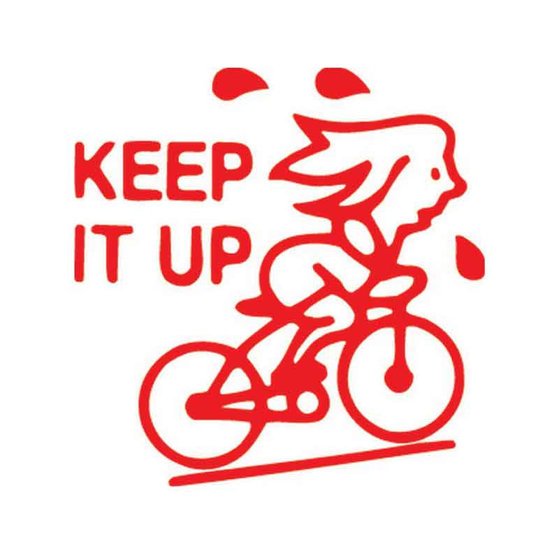 Red motivational merit teacher stamp with “Keep It Up” and a student riding a bike, ideal for rewarding persistence and positive effort.